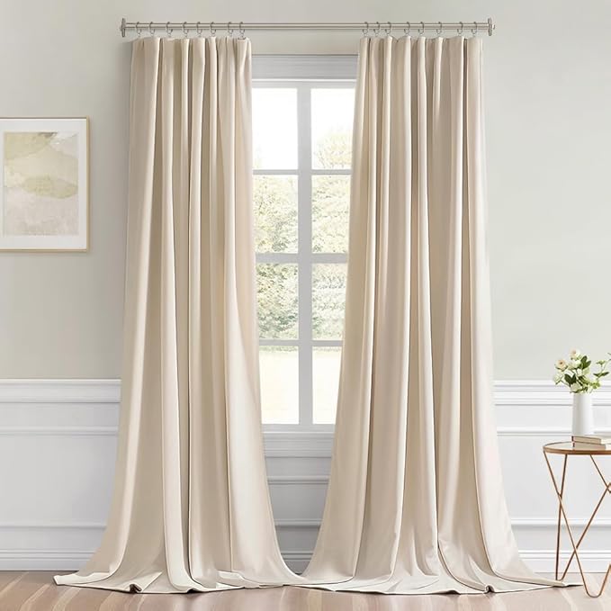 MIULEE Back Tab Cream Beige Curtains 96 Inch Long 2 Panels Set