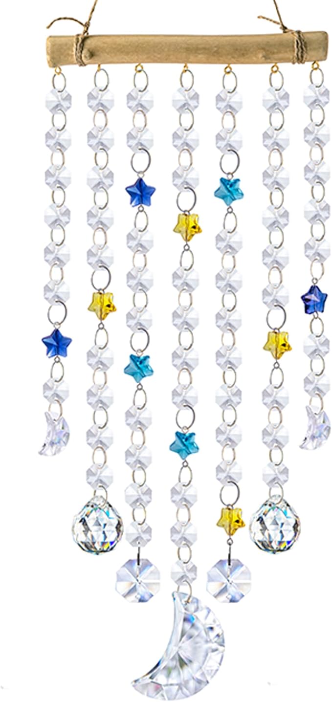 Crystal Moon Star Prism Suncatcher Rainbow Maker Pendant Window Garden Hanging Decoration Ornament Crystal Wind Chimes