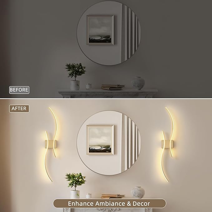 Battery Operated Wall Sconce Set of Two, Dimmable Modern LED Rechargeable Wall