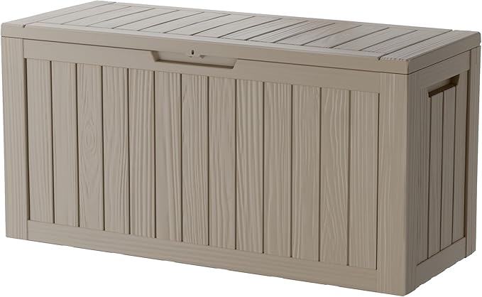 80 Gallon Lockable Resin Deck Box, Waterproof & UV-Resistant Outdoor Storage Box for Outdoor Cushion Storage, Garden Tools & Pool Accessories Storage, Gray