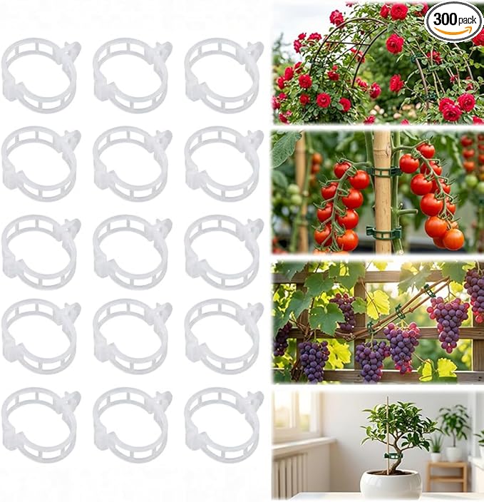 300 pcs Plant Support Clips, Reusable Plastic Garden Clips for Climbing Plants, Trellis Clips for Tomato, Grape Vine and Vegetable Plant Fixing (300, White)