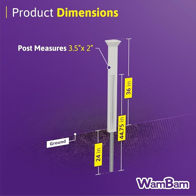 3ft Tall (1 Post) Fence Finishing Post for WamBam Newport No Dig White Picket Fence, Easy Install Outdoor Support for Backyard or Patio, Yard Enclosure Component, No Dig Panels, ZP19003