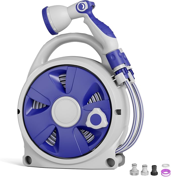 Retractable Garden Hose Reel 1/2 Inch x 50 FT | Heavy Duty Rewind Wall Mount Hose Holder with 10-Pattern Spray Nozzle for Garden Watering, Car & Boat Washing, Pet Cleaning