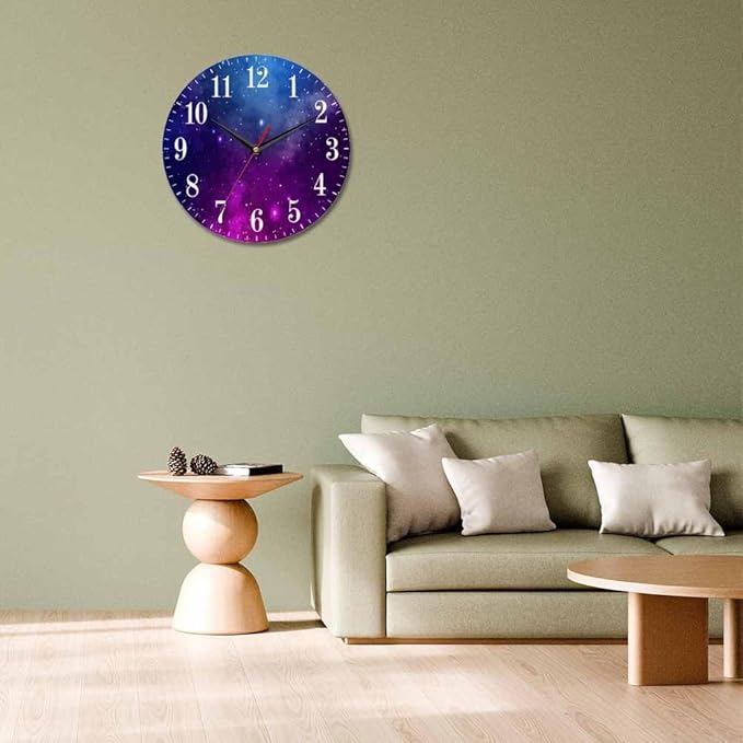 Mxocom Colourfull Sky Wall Clock Blue Purple Nebula White Colour Star 10 Inch
