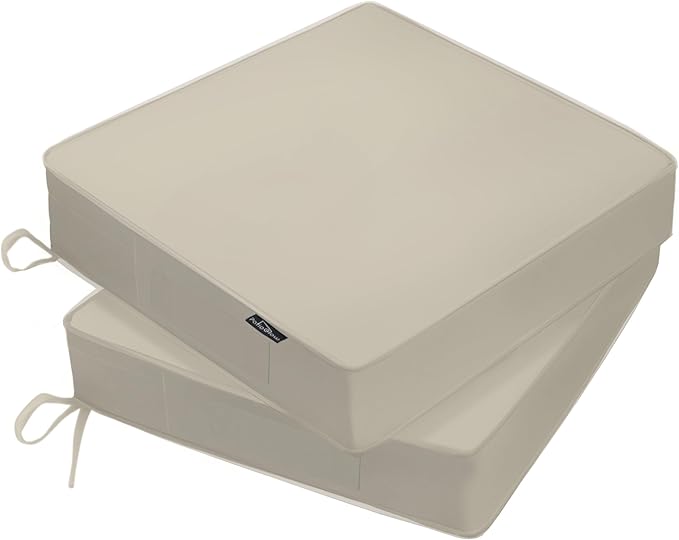 PatioGlow Outdoor Chair Cushions 19 x 19 x 3 Inch, Waterproof & Fade Resistant Patio Seat Cushion for Furniture with Handle and Ties, Thick Seating Pads for Outside Sofa Couch Set of 2, Cream