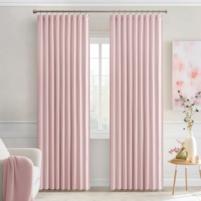 MIULEE Baby Pink Back Tab Blackout Curtains 84 Inch Length 2 Panels Set