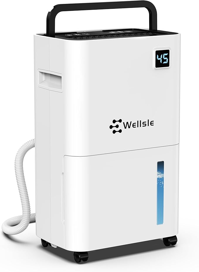 3500 Sq.Ft Dehumidifier, Wellsle 50 Pint Dehumidifiers for Home and Basement with Drain Hose, Ultra-Quiet Bedroom Dehumidifier - Intelligent Humidity Control - 24 Hour Timer