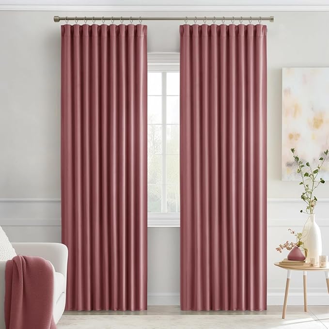 MIULEE Dusty Rose Back Tab Blackout Curtains 84 Inch Length 2 Panels Set