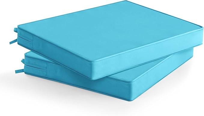 Outdoor Chair Cushions Set of 2: Waterproof & Fade Resistant Deep Seat Cushion for Patio Furniture - 24 x 24 x 3 Inch Chair Pads with Ties and Hidden Zipper - Patio Chair Cushion Replacement, Teal