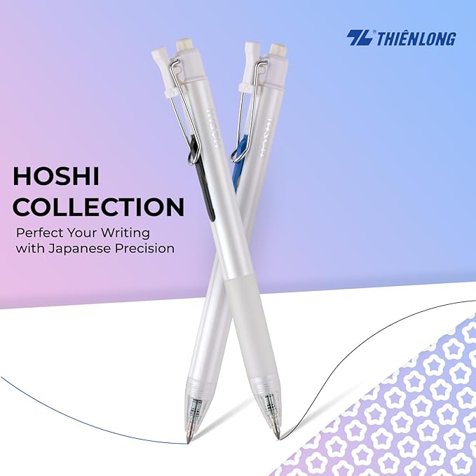 Thien Long Hoshi 6 PCs Premium Retractable Gel Pens Blue Ink, 0.5mm Fine Point, Auto-Lock Pocket Clip, Quick-Dry Japanese Ink - Perfect for Teacher, College, School & Office Supplies