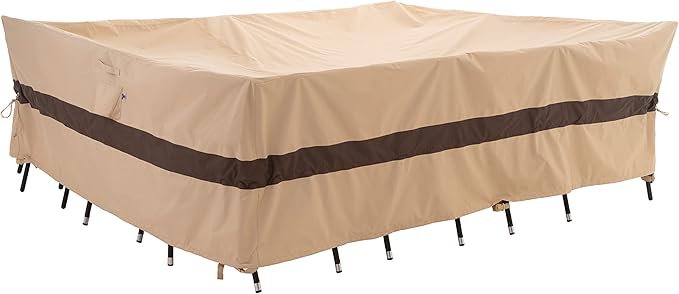 WJ-X3 Large 96in Beige & Coffee Patio Furniture Cover, 96W x 64D x 31H Inches - Heavy Duty, Waterproof, Wind-Resistant, Anti-Fade - Ideal for Outdoor Table Protection in Winter