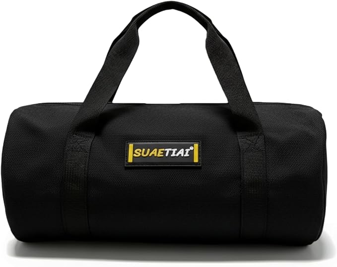 12 Inch Small Tool Bags for Men, Wide Mouth Zipper Storage Bag, Large Capacity Canvas Tool Tote Bag, Portable Multi-Function Tool bag for Storage Wrenches, Screwdrivers, Repair Tools (Black)