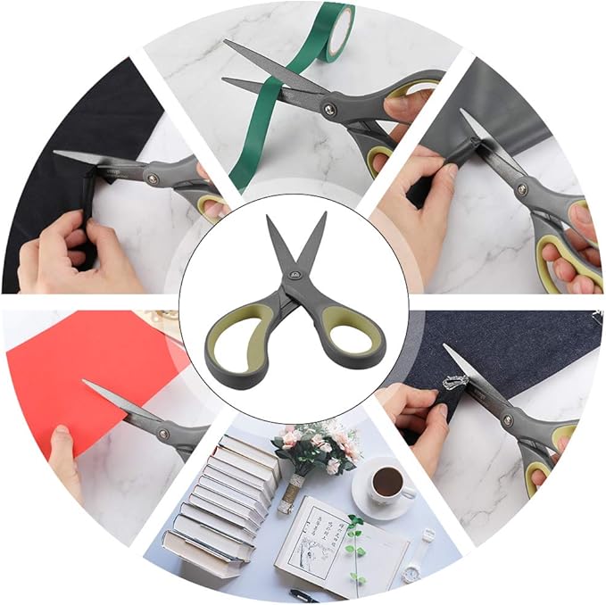 LIVINGO 2 Pack 8" Titanium Non-Stick Scissors, Professional Stainless Steel Comfort Grip, All-Purpose, Straight Office Craft Scissors for Tape, Paper, Cardboard(Green/Yellow)