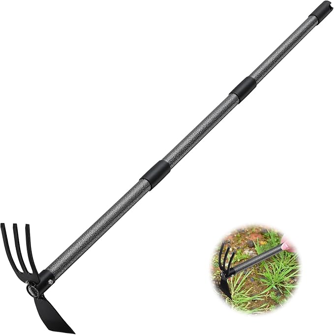 Hoe Garden Tool,45 Inch Long Garden Hoe and Cultivator, Garden Hand Tiller with Long Handle,Heavy Duty Garden Tools Hoe Cultivator for Gardening,Weeding, Tilling,Lossening Soil,Planting