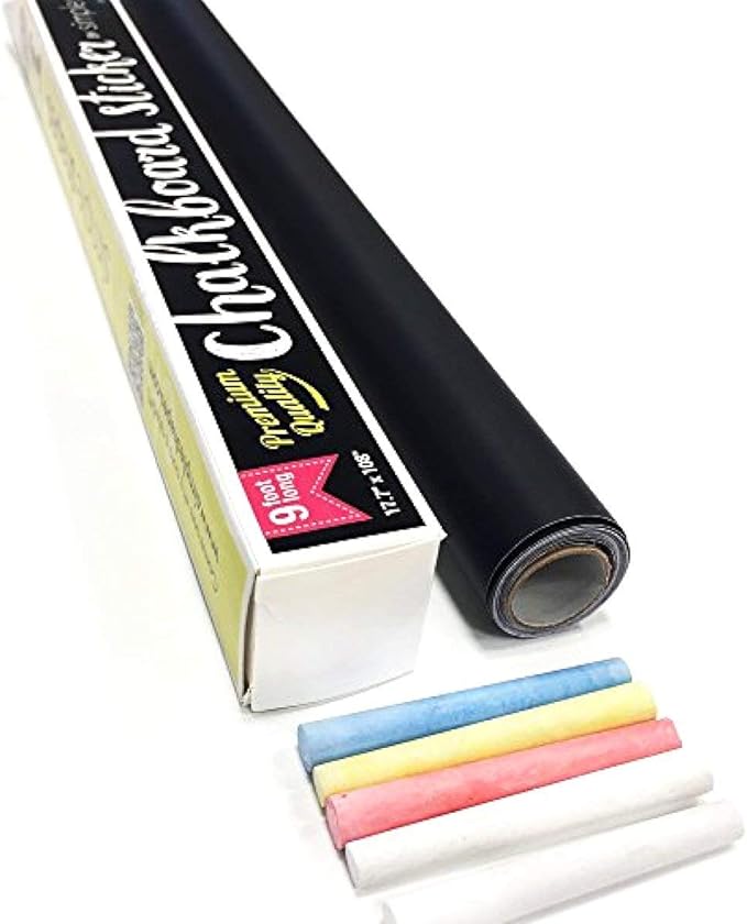 Extra Large Chalkboard Peel and Stick Paper 9 Feet roll + Color Chalk Included