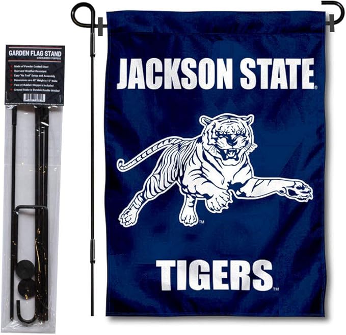 College Flags & Banners Co. Jackson State Tigers Garden Flag with Pole Stand Holder