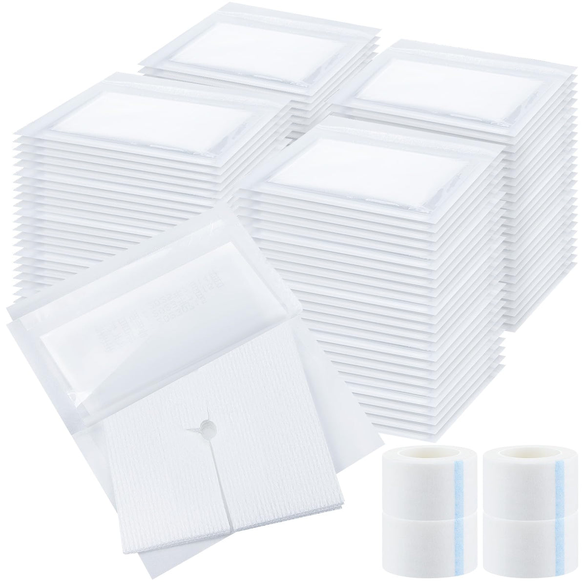 Timgle 400 Pcs 2" x 2" Split Gauze Pads 6 Ply Split Drain Sponge Gauze Non Woven Slit Bandage Sponges with Tape for Wound Care Tubes Drains Supplies