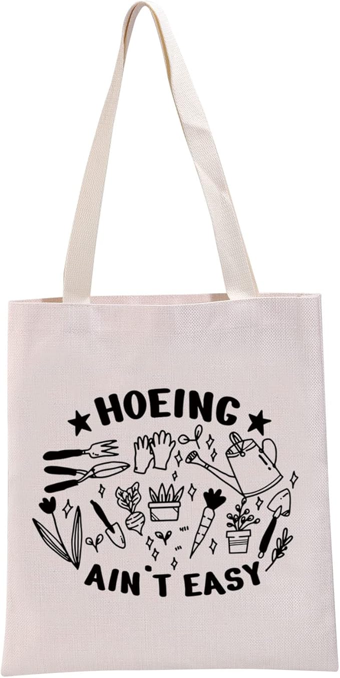 G2TUP Gardener Gift Hoeing Ainât Easy Reusable Canvas Tote Bag Garden Lover Gift Gardening Shopping Handbag Bag