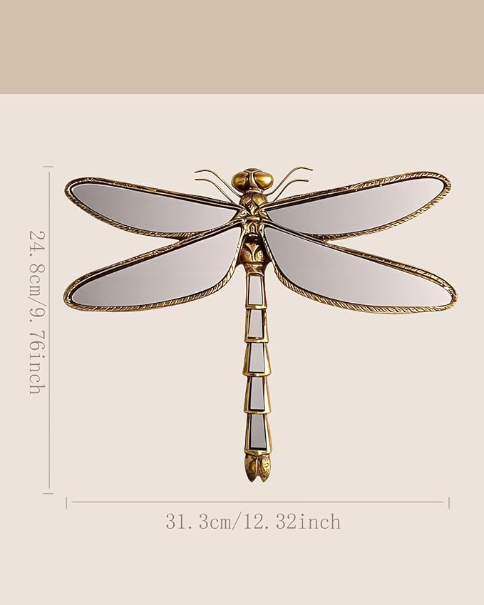 Dragonfly Wall Mirror Decor, Butterfly Art Wall Mirrors, Retro Gold Resin