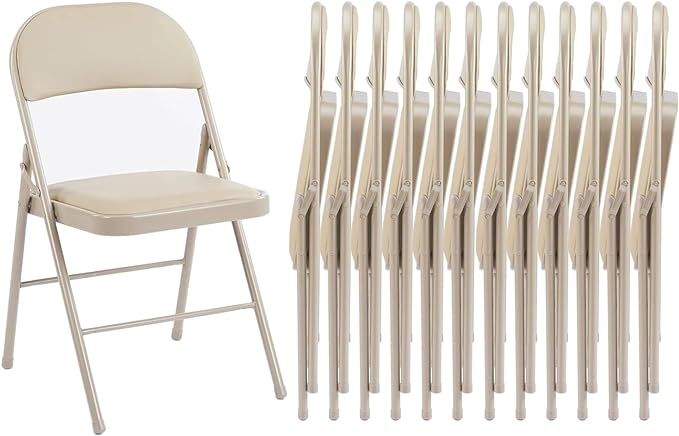 Sweetcrispy Folding Chair 12 Pack, Leather Padded Folding Chairs, Sturdy Metal Foldable Chairs, Easy to Use and Store, Outdoor and Indoor, for Home, Office, Party, Comfy