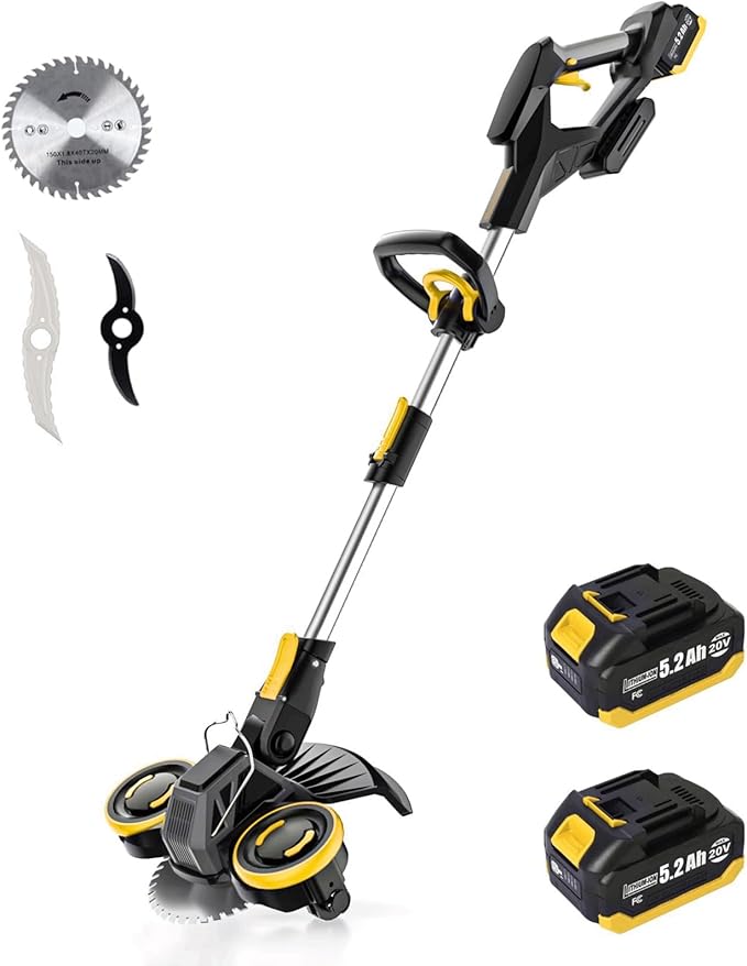 Brushless Cordless Weed Wacker, 4820 Gear Brushless Motor 20V Battery Powered Weed Eater, 3-in-1 Trimmer/Edger/Lawn Mower (with Two 5.2Ah)