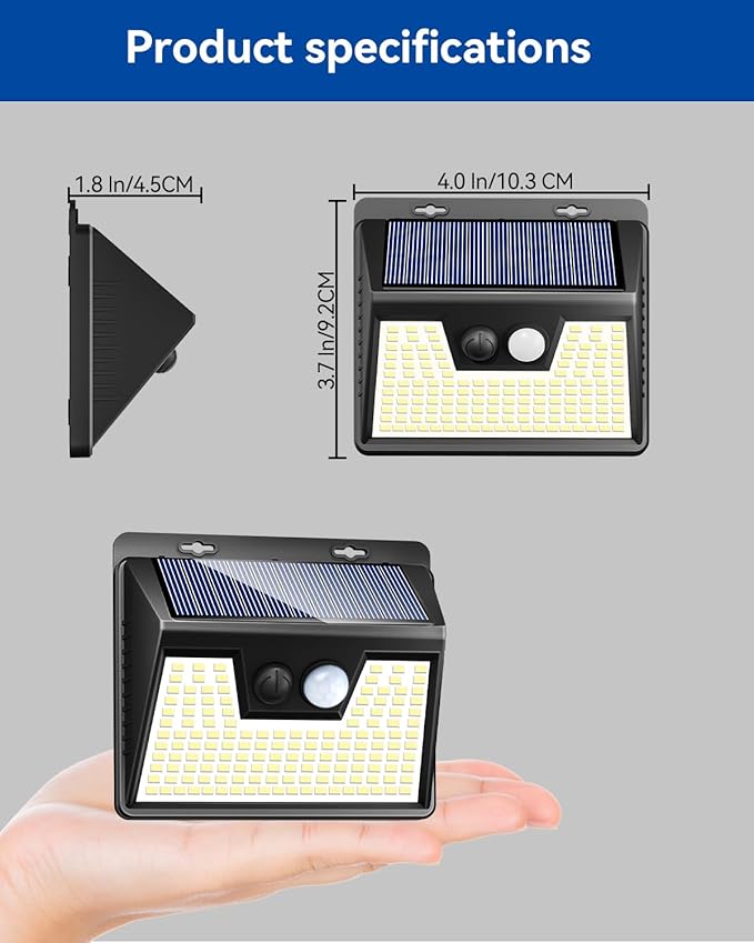 Peasur Solar Lights Outdoor Motion Sensor, 140 LED Solar Powered Fence Light Waterproof, 3 Modes Security Wall Lighting for Outside Deck Yard