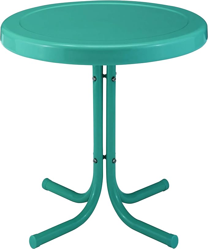 Crosley Furniture Griffith Weather Resistant Retro Metal Outdoor Side Table for Patio, Deck, Porch, Turquoise