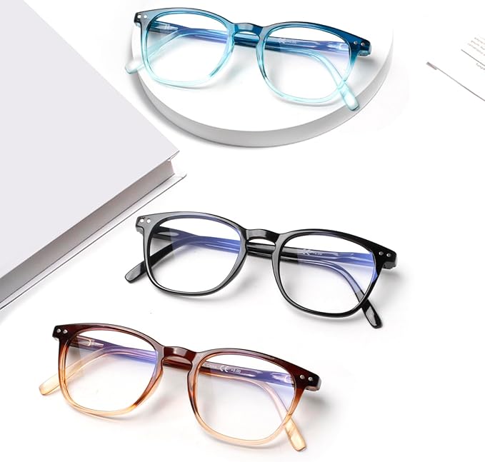 Henotin 3-Pack Blue Light Blocking Reading Glasses,Spring Hinge Computer Readers for Men Women,Anti UV Ray Filter Eyeglasses (Mixed Color-1, 1.50, Diopters)