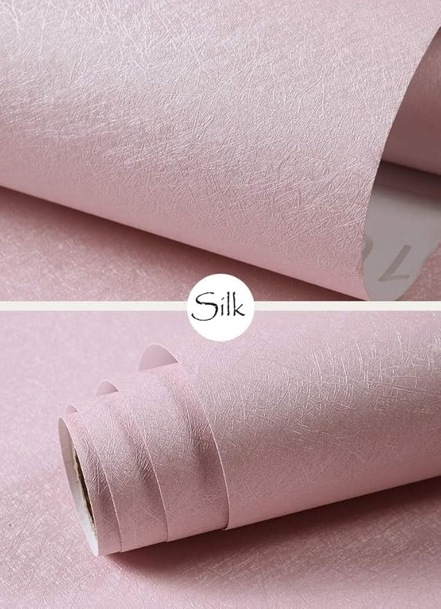 Cohoo Home Silk Pink Wallpaper Peel and Stick Contact Paper Pink Textured Silk