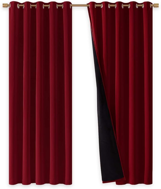 NICETOWN 100% Blackout Window Curtain Panels, Burgundy Red, Cold and Full Light