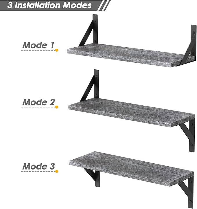 Forbena Grey Floating Shelves for Wall Decor Set of 3, Floating Book Shelves
