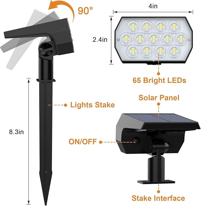 WELALO Solar Spot Lights Outdoor, Solar Landscape Spotlights, Solar Powered