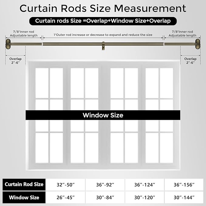 2 Pack Curtain Rods 36-88 Inch, Antique Bronze Wrap Around Blackout Curtain Rods