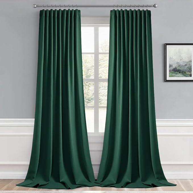 MIULEE Christmas Hunter Green Back Tab Blackout Curtain 96 Inch Long 2 Panels