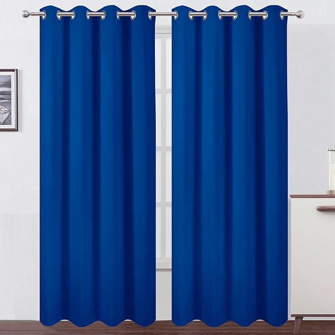 LEMOMO Blackout Curtains 52 x 90 Inch Long Royal Blue Curtains Set of 2 Panels