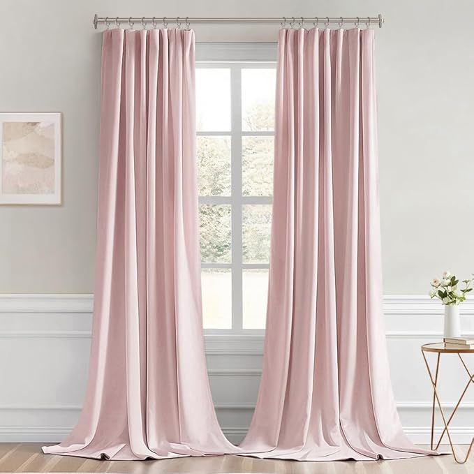 MIULEE Baby Pink Back Tab Blackout Curtains 108 Inch Long 2 Panels Set
