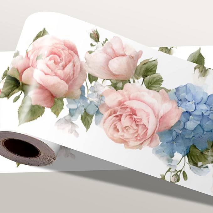 Floral Rose Wallpaper Border 196x4 Inch Peel and Stick Wall Border Pink Blue