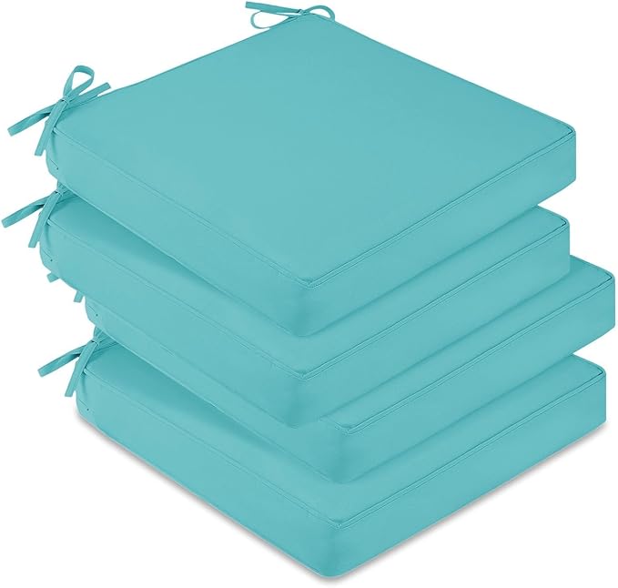 downluxe Waterproof Outdoor Chair Cushions Set of 4, 19" x 19" x 3" Patio Chair Cushion with Non-Slip Ties & Handle, Square Outdoor Cushion for Patio Furniture with Removable Cover, Teal