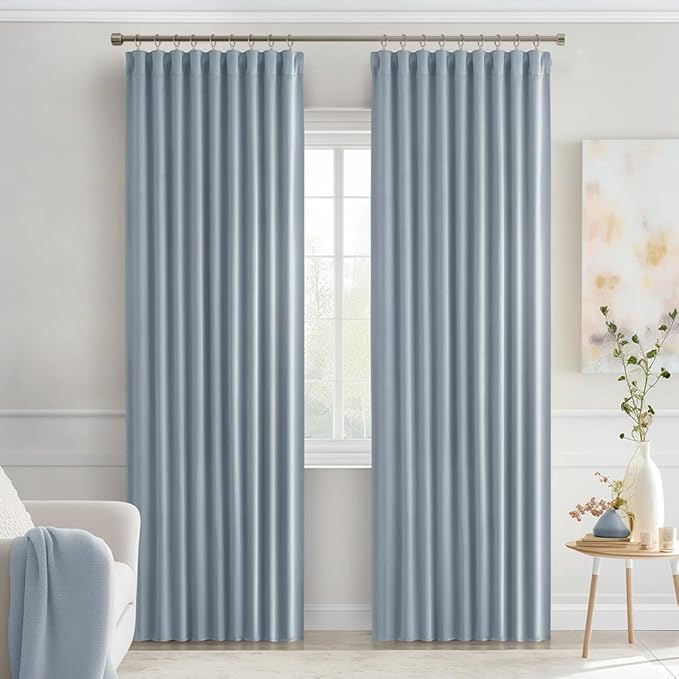 MIULEE Light Blue Back Tab Blackout Curtains 90 Inches Long 2 Panels Set