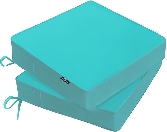 PatioGlow Outdoor Chair Cushions 17 x 16 x 2 Inch, Waterproof & Fade Resistant Patio Seat Cushion for Furniture with Handle and Ties, Thick Seating Pads for Outside Sofa Couch Set of 2, Teal
