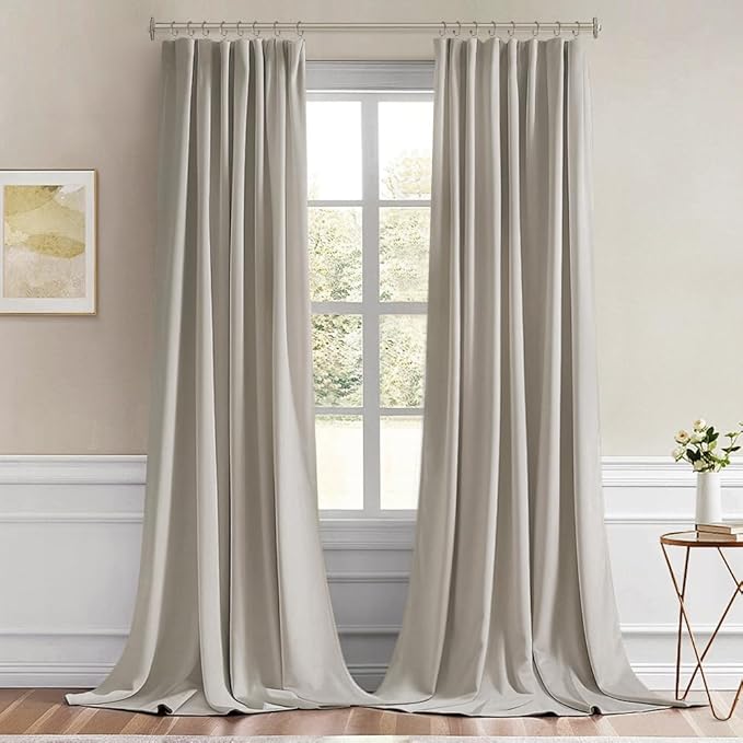 MIULEE Natural Back Tab Blackout Curtain 96 Inch Long 2 Panels Set