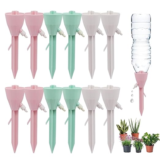 12 Packs Self Watering Planter Drip, Automatic Drip Irrigation Stakes with Adjustable Valve, Adjustable Water Flow System, Self Watering Planter Insert Devices for Indoor and Outdoor Plants