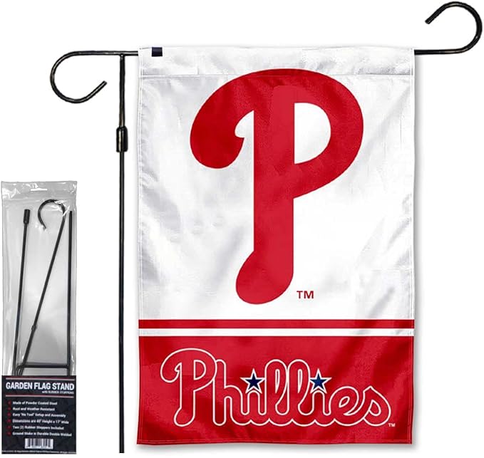 WinCraft Phillies Garden Flag with Stand Holder Flagpole