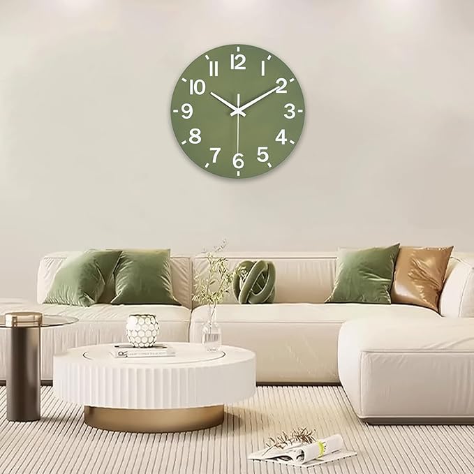 HZDHCLH Wall Clock 12 Inch Silent Non Ticking Wood Battery Operated Green