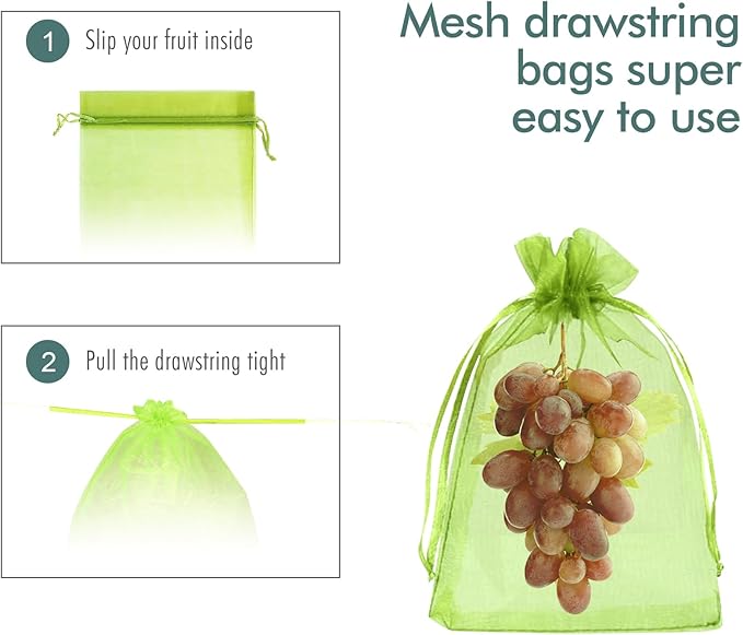 Fruit Protection Bags, Fetanten 40 PCS 4 x 6 Inch Mesh Drawstring Bag for Fruit Trees, Small Green Garden Fruit Plant Netting Cover Bag Protect Strawberry Blueberry Tomato from Bird Insect Pest