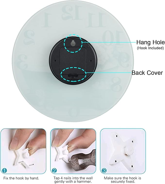 Decorative Bathroom Wall Clock, Rustic Style Waterproof Glass Wall Clock