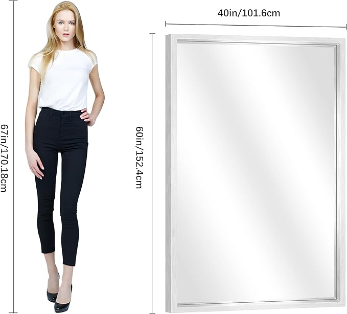 60"x40" Brushed Silver Bathroom Mirror, Large Rectangular Mirror