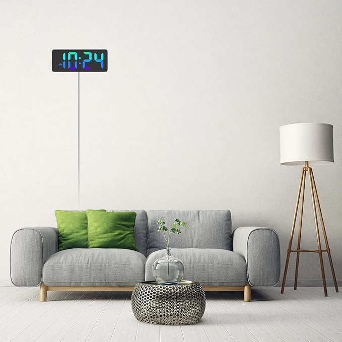 LED Digital Wall Clock with Dynamic RGB Display, Big Digits, Auto-Brightness