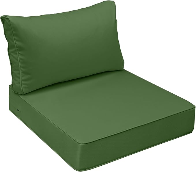 AAAAAcessories Outdoor Seat Cushions for Chairs, Fade-Resistant, Waterproof Patio Furniture Replacement Cushions, 25.5" x 25.5" x 5" + 25.5" x 13.5", Dark Moss Green