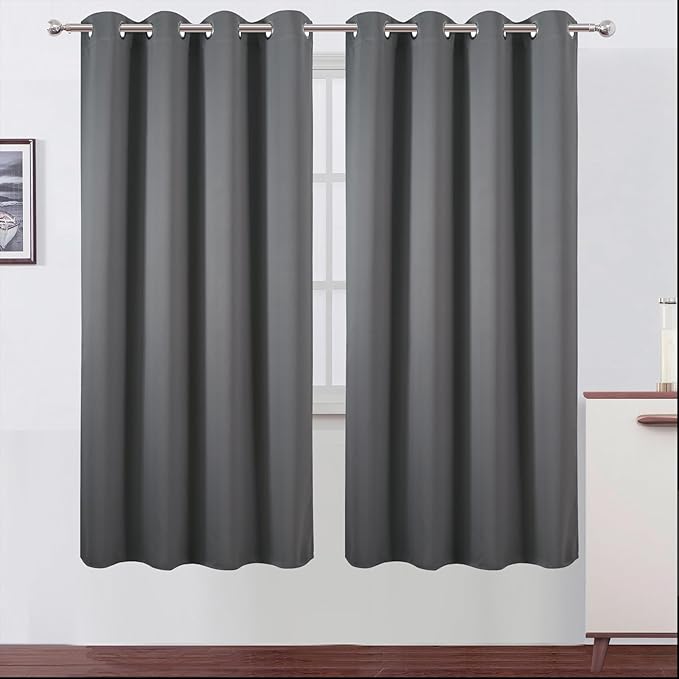 LEMOMO Blackout Curtains 66 x 72 Inch Long Frost Grey Curtains Set of 2 Panels